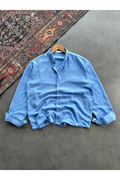 tetramoda Men's Crinkle Fabric Linen Blend Regular Fit Shirt