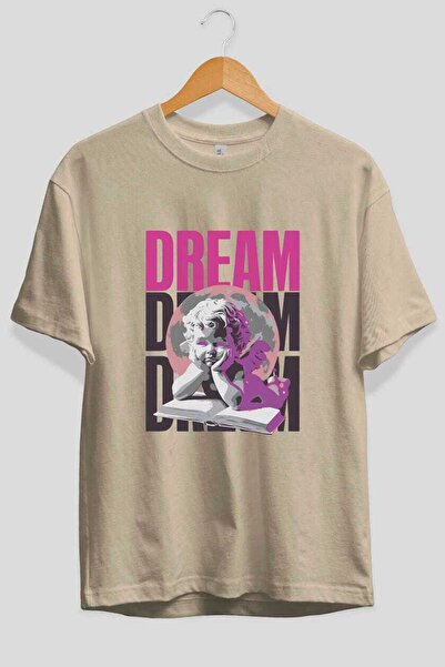 Ankhises Tricou oversize bej cu imprimeu frontal Dream Angel, pentru bărbați ...