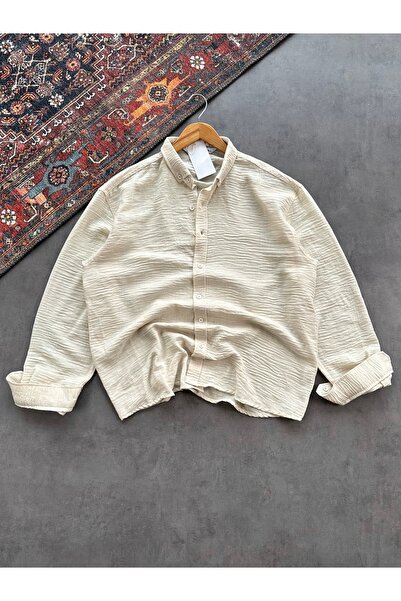 tetramoda Men's Crinkle Fabric Linen Blend Regular Fit Shirt