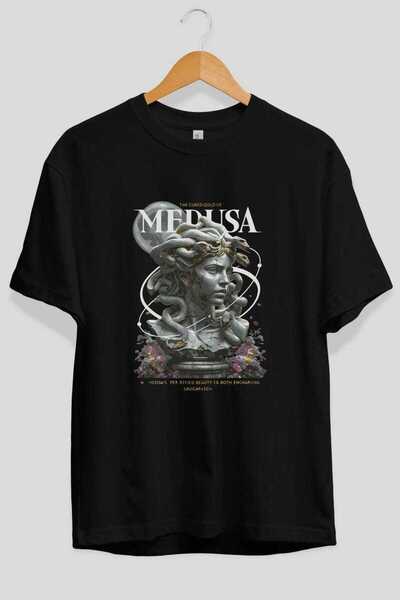 Ankhises Medusa Front Printed Black Oversize T-Shirt Men Women Cotton Crew Ne...