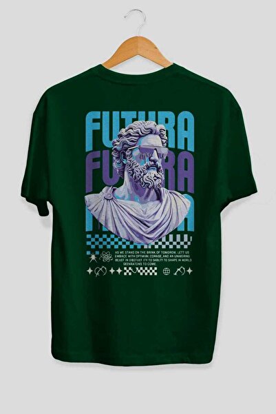 Ankhises Futura Zeus Back Printed Green Oversize T-Shirt Men's Women's Cotton...