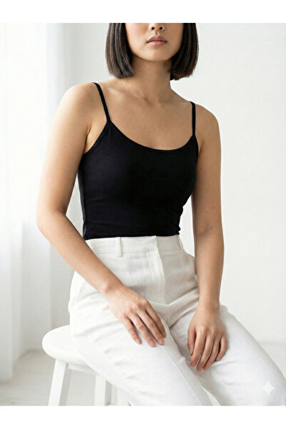 Aydoğan Kadın İp Askılı Siyah Atlet - %95 pamuk %5 elestan