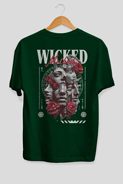 Ankhises Tricou oversize verde cu imprimeu la spate Wicked Method, pentru băr...