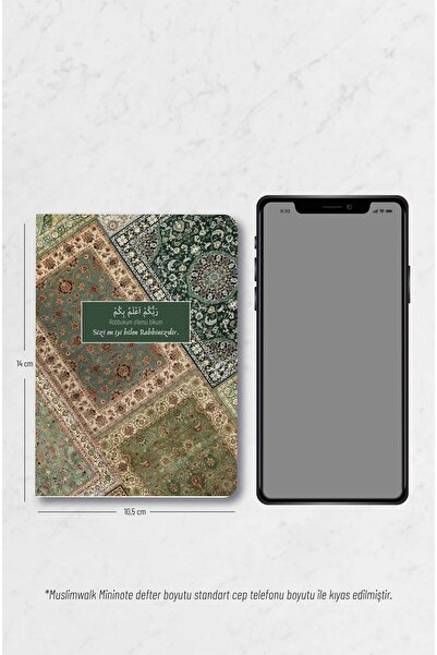 MuslimWalk Çuha – Yeşil Kilim Desenli – 3’lü Mininote Defter