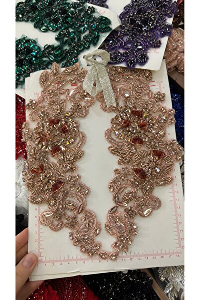 Hayalet kumaş İkili taşlı aplik 25 cm el işlemesi