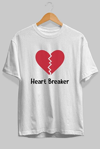 Ankhises Heart Breaker μπροστινό τυπωμένο λευκό μπλουζάκι oversize ανδρικό γυ...