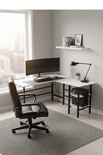 Retodesign BEYAZ KÖŞE OYUNCU ÇALIŞMA MASASI. GAMİNG MASA 8002