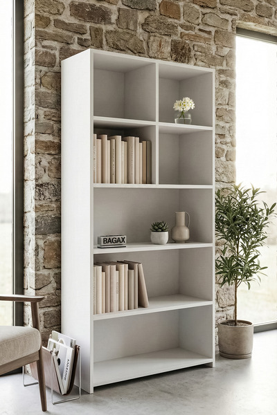 BAGAX 80x161x30 cm Raflı Kitaplık Modern Minimal Açık Raflı Çok Amaçlı Kitaplık