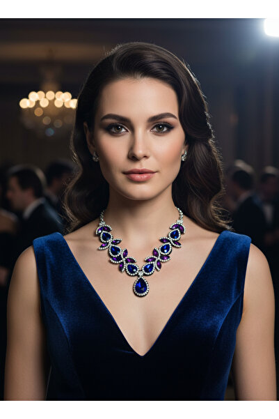 Moda Accessories قلادة فستان سهرة مزينة بحجر الكريستال - قلادة للمناسبات الخا...