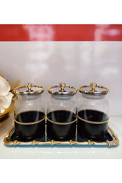 FTH DİZAYN Butterfly Collection 3-Piece Gold Line Jar Set