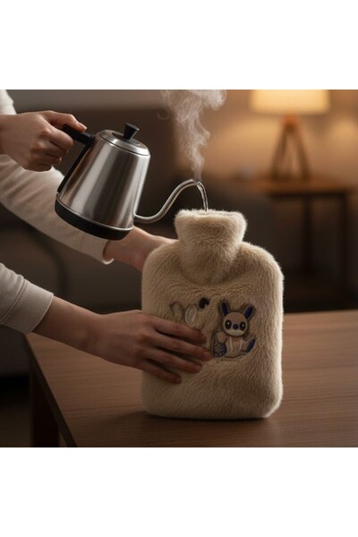 BY NEVSER حقيبة ماء ساخن من القطيفة على شكل حيوان روبوت سعيد سعة 1 لتر - غلاف...