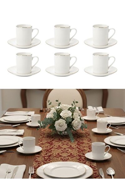 Premium White Porcelain Coffee Cup Saucer Set of 6 Elegant Design