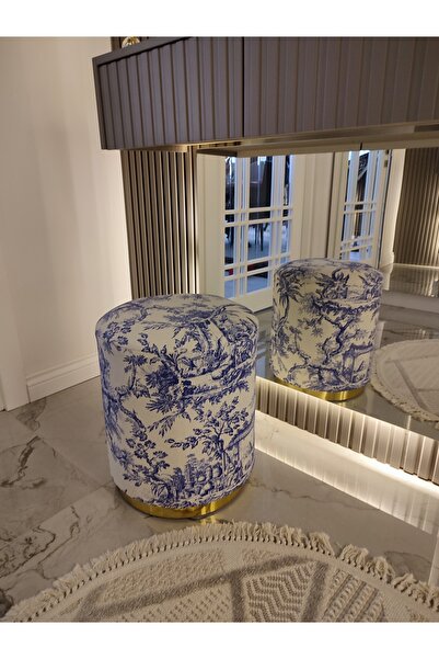 Nevena handmade Bleu blanc oturma pufu