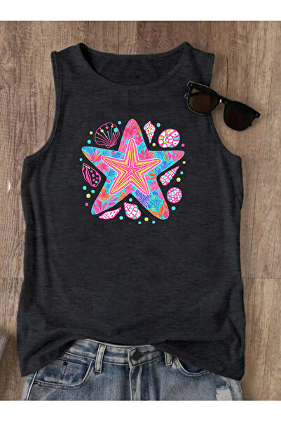 SUNFREE Sea Star Summer Printed Summer Sleeveless Crew Neck Women's Tshirt
