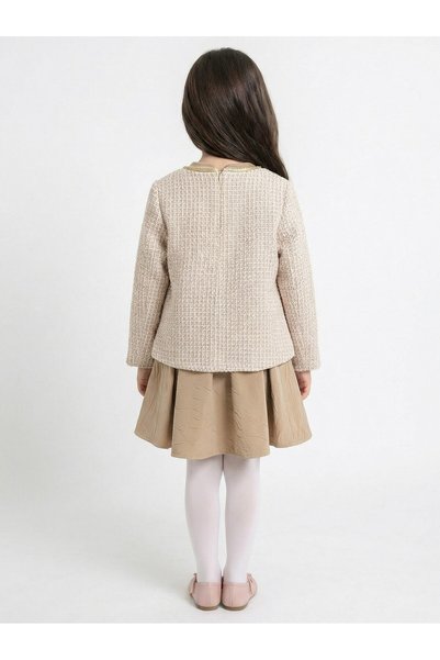 XO Kids Girl's Dress with Giant Bow and Tweed Fabric Leather Skirt, Ages 6-14 4424
