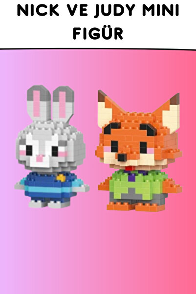 Bricks Zootopia Nick Wilde ve Judy Hopps Mini Blok Seti - 2'li Karakter Figür...