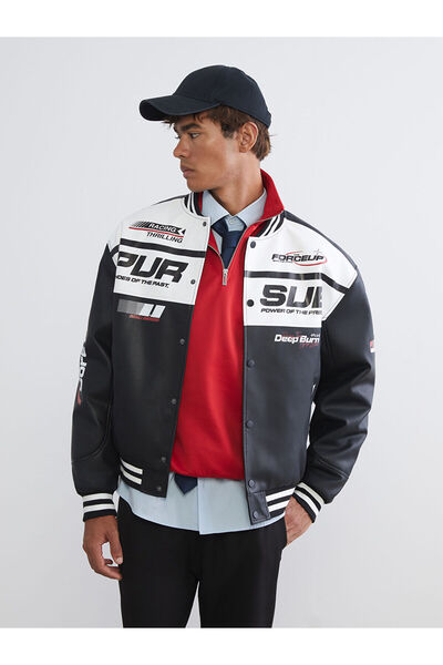 LC Waikiki Peak New Season Comfortable Fit Printed Men's Leather-Look Coat