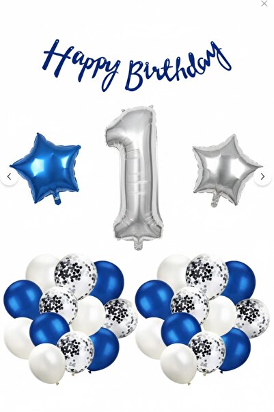 Işıltı Balon Dükkanı 2 Year Old Blue and White Birthday Balloon Set – Happy B...