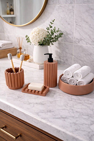 Zigzag Home Decorative 4-Piece Striped Model Bathroom Set, Solid and Liquid S...