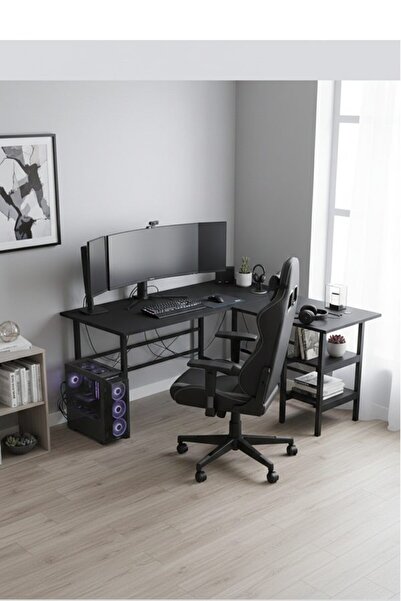 Retodesign SİYAH KÖŞE OYUNCU ÇALIŞMA MASASI. GAMİNG MASA 8001