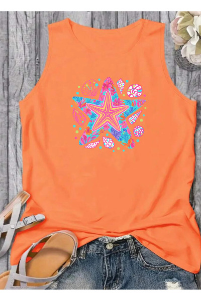 SUNFREE Sea Star Summer Printed Summer Sleeveless Crew Neck Women's Tshirt