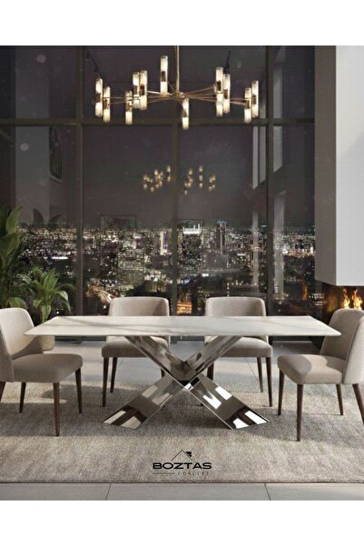 cr Modern Metal Ayaklı Yemek Masası Üstü Porselen