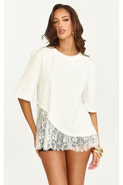 Noi Belis Lace Detailed Oversize Knitted T-Shirt Ss26Ts0006