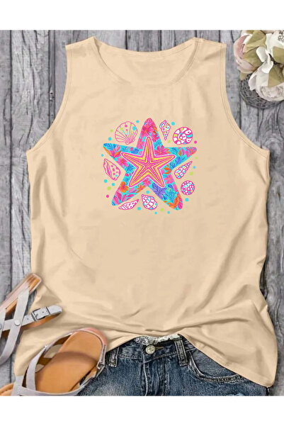 SUNFREE Sea Star Summer Printed Summer Sleeveless Crew Neck Women's Tshirt