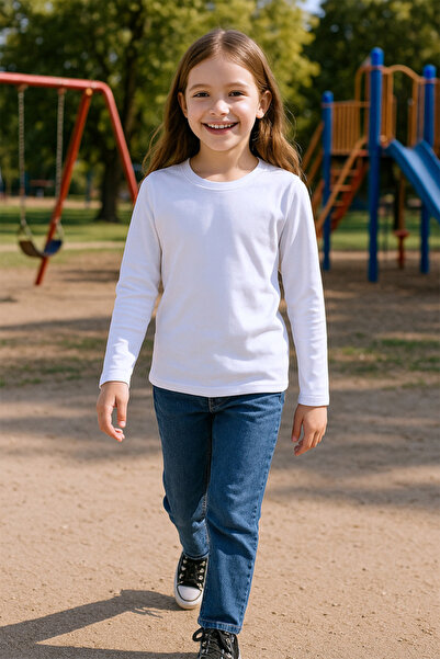 LUMİNUR Bluză albă cu mânecă lungă pentru copii, 100% bumbac