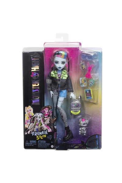 mattel Păpușa Monster High Frankie Stein și animalul de companie Watzie