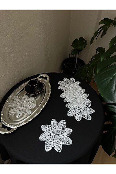 BRL ÇEYİZ HOME 6-Piece Silvery Coffee-Edged Stylish Presentation Tulle Napkin...