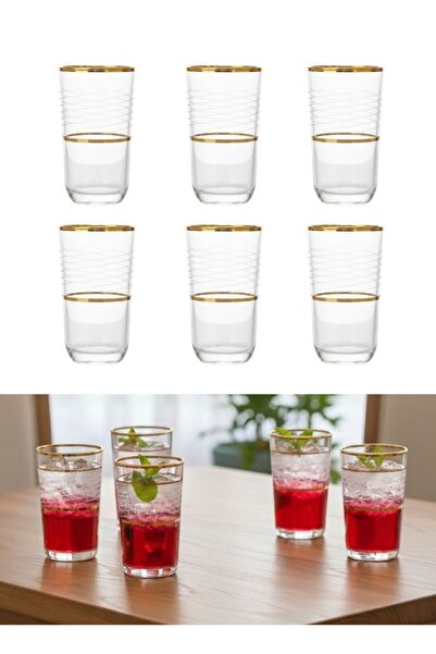 Premium طقم أكواب هاي بول بحافة ذهبية مكون من 6 أكواب شفافة
