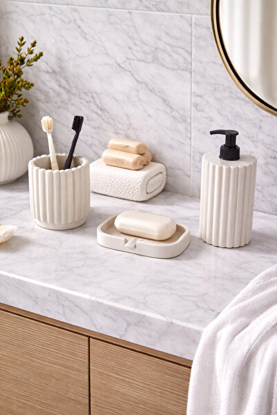 Zigzag Home Decorative Striped Model 3 Piece Bathroom Set Liquid Soap Dispens...