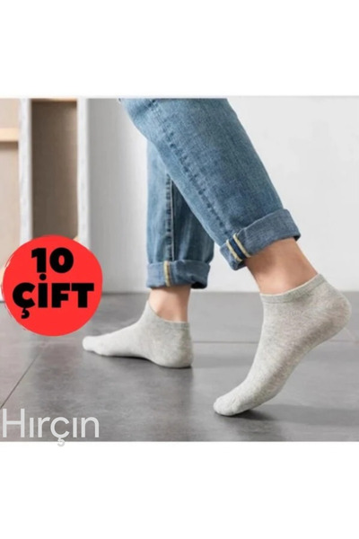 hırçın Women's and Men's 10 Pairs of Plain Pattern Economical Ankle-Length Bo...