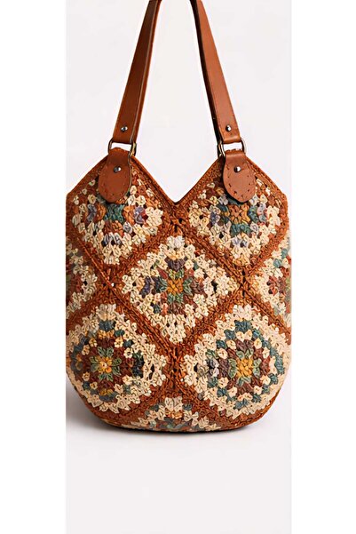 aurellen Deri Dikmeli Örgü Çanta Sapı - Metal Halkalı, Dayanıklı El Yapımı Ça...