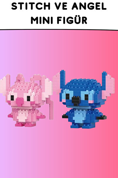 Bricks Stitch ve Angel 2'li Mini Blok Seti - Mavi ve Pembe Karakter Figür - M...