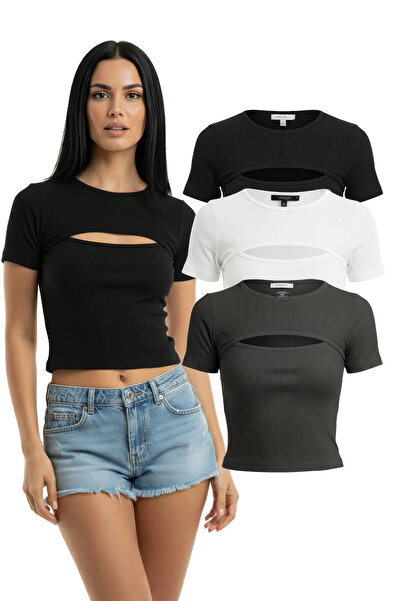 NERTH STYLE Low-Cut Crop T-Shirt Combed Cotton Blouse