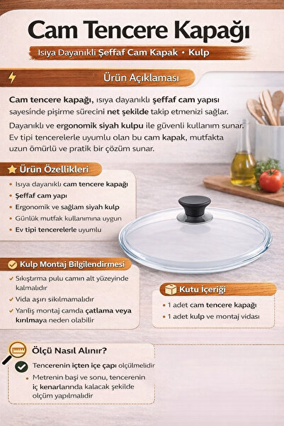 arcaK2 Isıya Dayanıklı 26 Cm Cam Tencere Kapağı – Şeffaf Cam, Siyah Ergonomik...