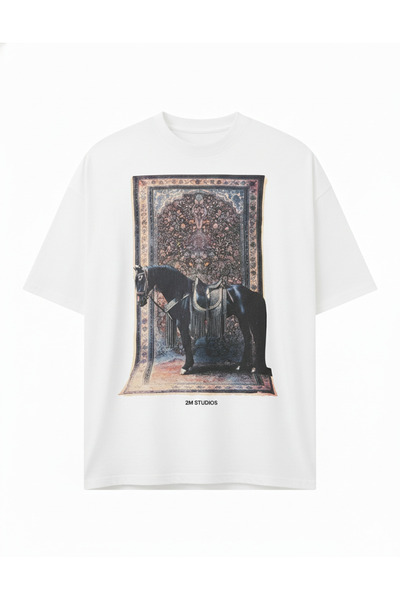 Wonraces Tricou oversize pentru bărbați, cu imprimeu și guler tip crewneck