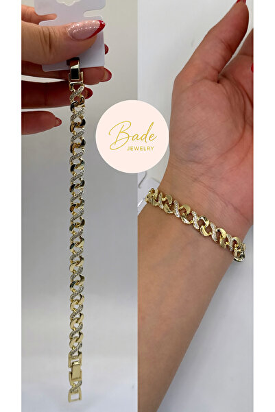 Bade Jewelry Xuping Gold Örgü Model Taşlı Zincir Kararmaz Çelik Bileklik 17+2