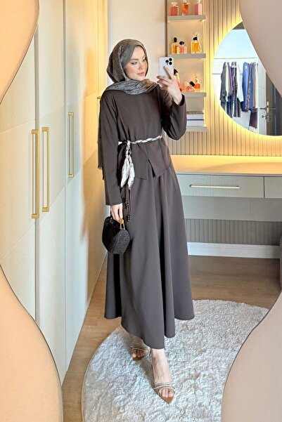 Hazamoda Defne Scarf and Skirt Set Brown