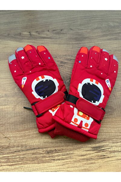 Blotch قفازات تزلج وثلج للأطفال بنمط رائد فضاء، مقاومة للماء، ذات بطانة حمراء...