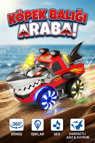 craftivio Işıklı Sesli Hareketli Köpek Balığı Canavar Kamyon - 360 Derece Dön...