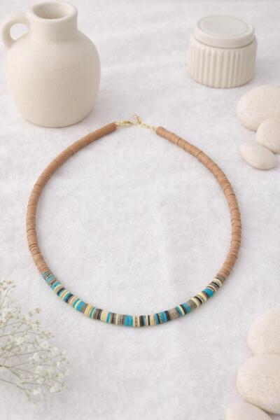 Archhazel Jewelery Toprak Tonlu El Yapımı Fimo Boncuk Kolye – Turkuaz Detaylı