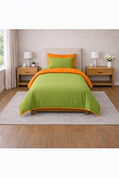 Zarif Home Duvet Cover Set Ranforce Single - Reversible (3-Piece) - Green - O...