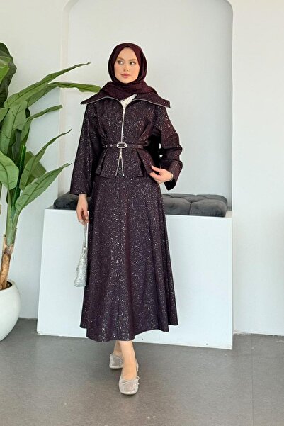 Hazamoda Işıltı Denim Suit Plum