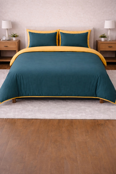 Zarif Home Duvet Cover Set Ranforce Double - Reversible (4-Piece) - Turquoise...