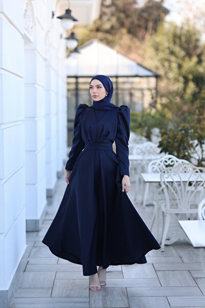 AYŞEYAMAÇLI KADIN LACİVERT LAVİNİA TESETTÜR ABİYE ELBİSE