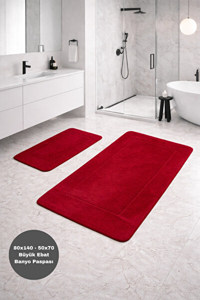 Bestekar Serenza Red Large Size Bath Mat Set of 2 80X140 & 50X70 Non-Slip Base