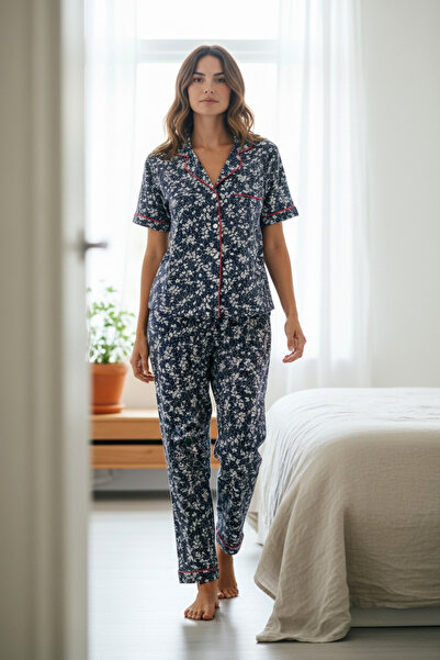 Star Fashion Women's pajamas 100% Turkish Cotton , short-sleeved blouse and l...